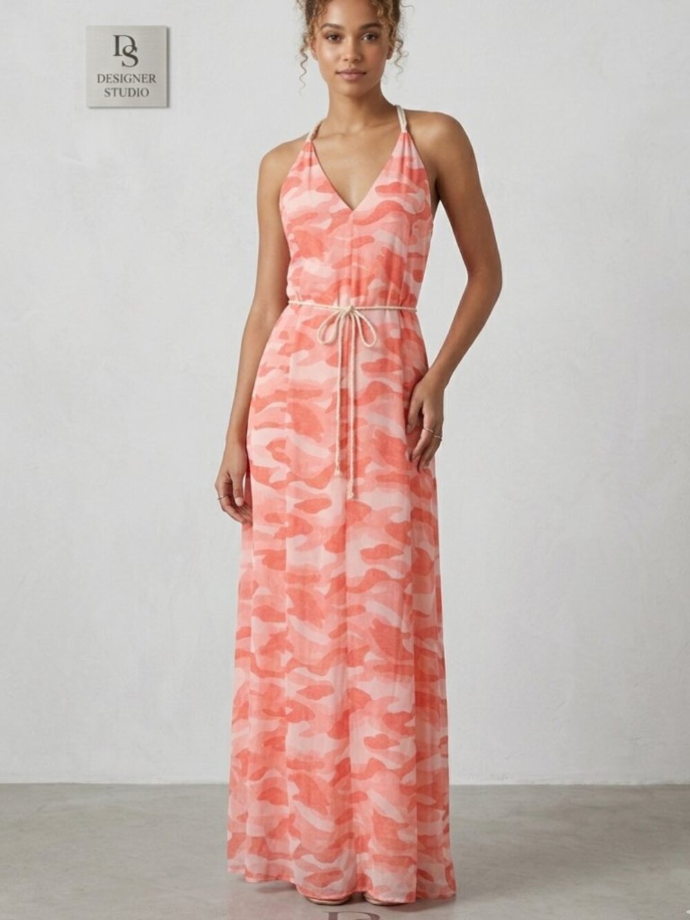 ViX Paula Hermanny Karina Coral Camo Racerfront Maxi Dress